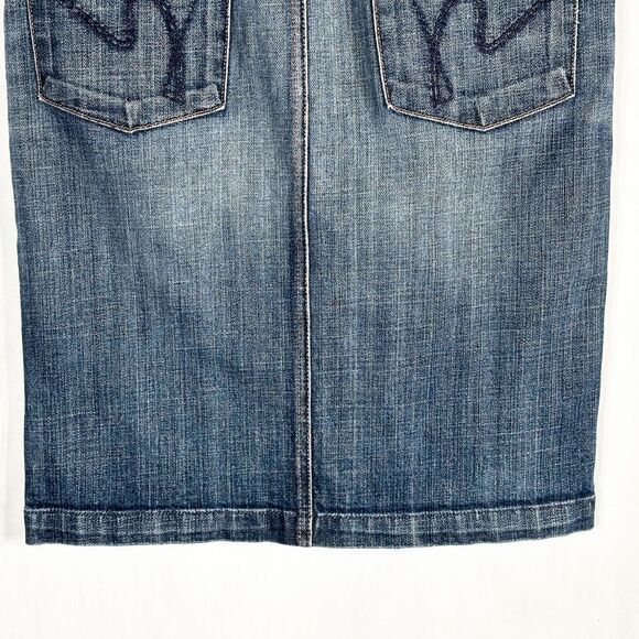 Citizens of Humanity Size 27 Denim Skirt Sophia Knee Length Y2K Front Slit‎ 618 - Picture 9 of 13